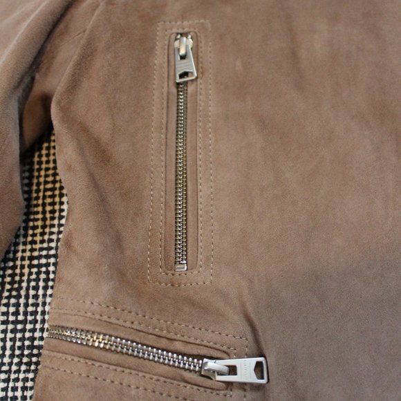 All Saints soft goat leather suede light drown stand collar jacket US-6/S UK-10 - Picture 6 of 16